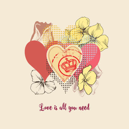 Love card, flowers and decorative heart shapes designのイラスト素材
