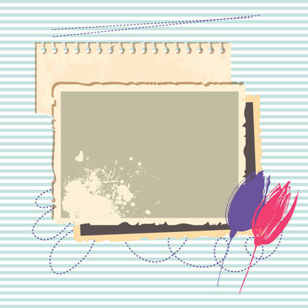 Old photo paper frames space for text, retro marine scrapbook backgroundのイラスト素材