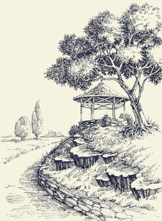 Hand drawn gazebo alley in the parkのイラスト素材