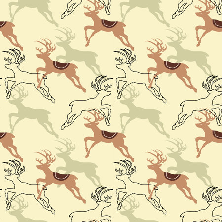 Reindeers jumping Christmas seamless patternのイラスト素材