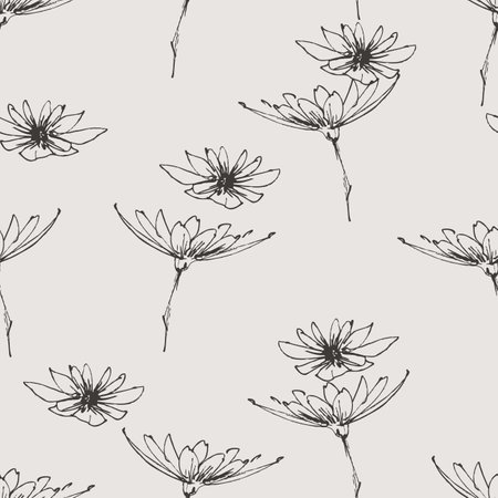 Floral pattern, graphic chrysanthemum hand drawingsのイラスト素材