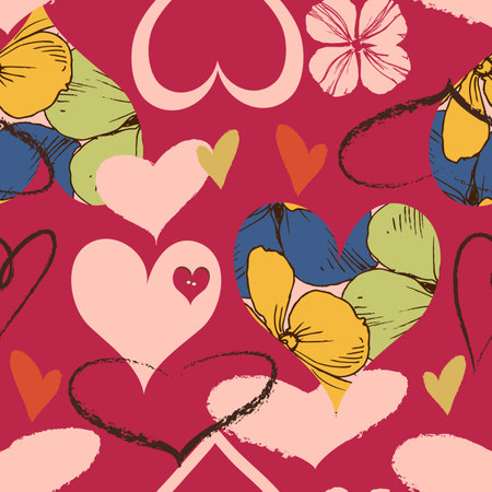 Hearts seamless pattern, Valentine's Day design in trendy colorsのイラスト素材