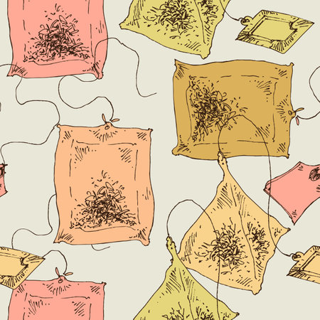 Tea bags and tea piramyds seamless patternのイラスト素材