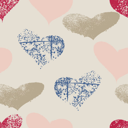 Hearts seamless pattern, Valentine's Day design in trendy grunge colorsのイラスト素材