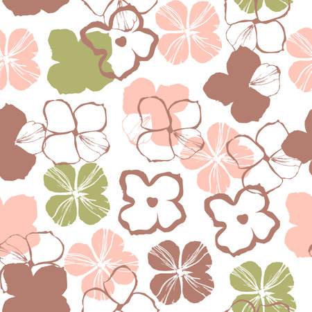 Abstract floral stems texture in classical colors seamless patternのイラスト素材