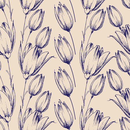 Tulip flowers graphic seamless pattern, hand drawingのイラスト素材