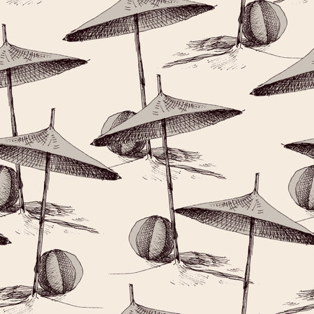 Beach umbrellas and balls seamless patternのイラスト素材