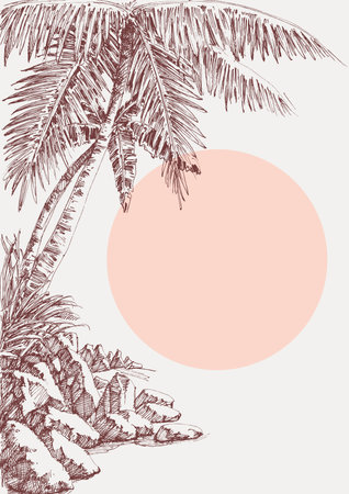 Palm tree hand drawing. Summer beach vacation backgroundのイラスト素材