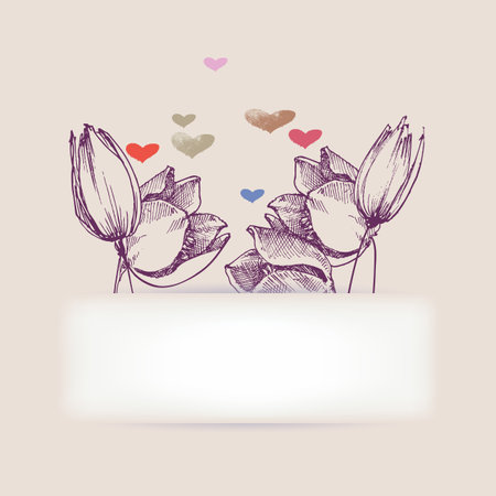 Floral paper banner, heart shapes, space for textのイラスト素材