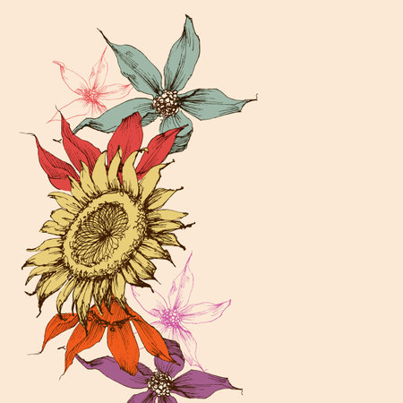 Floral ornament, beautiful hand drawn flowers decoration for festive eventsのイラスト素材