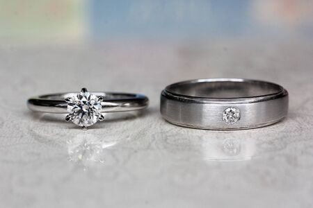 Couple platinum diamond ringの写真素材