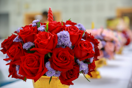 Flowers Pedestal tray for The Teacherâs day ceremony.の写真素材