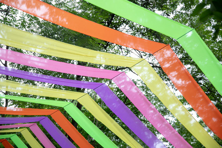 Colorful cloth on the rope.