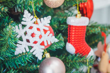 Close up of balls on christmas tree.の写真素材