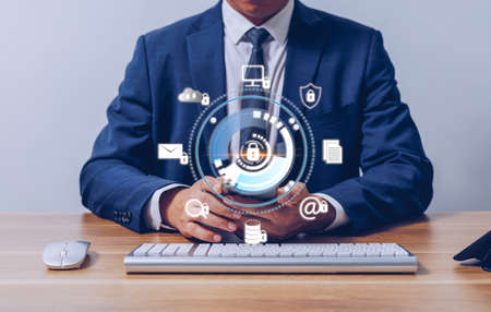 Businessman with light bulbs. At office. Ideas for ideas, innovation and business inspiration.の写真素材