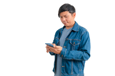 Asian man in shirt and jeansの写真素材