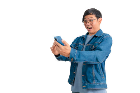 Asian man in shirt and jeansの写真素材