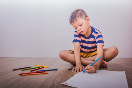 Asian children drawing and paintingの写真素材
