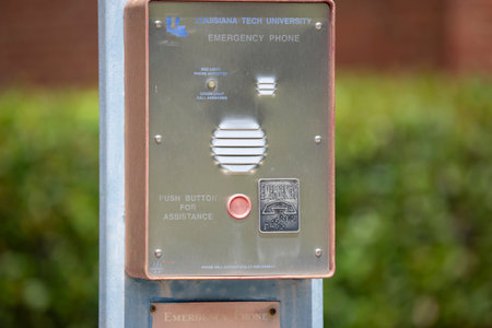 LOUISIANA TECH UNIVERSITY, RUSTON, LOUISIANA/USA â€“ JULY 07, 2018: Emergency phone on...