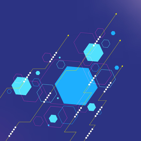 Abstract geometric shapes on gradient background, conceptual design about futuristic technology innovation developmentのイラスト素材