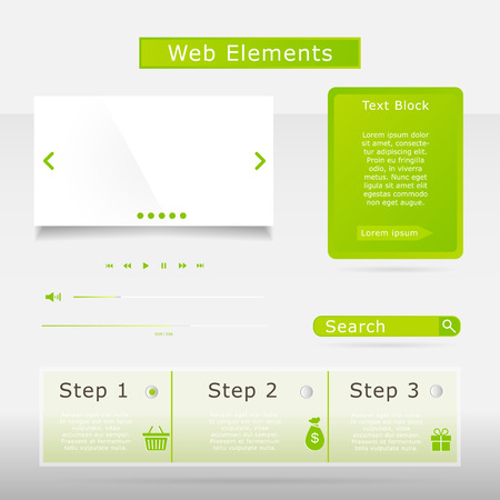 Web elements collection set. Buttons, Sliders, Media Player, Login, Switchersのイラスト素材