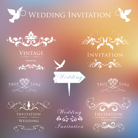 Set of wedding invitation vintage design elementsのイラスト素材