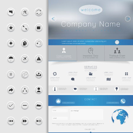 One page website design template. All in one set for website design that includes one page website templates, set of line icons, for website design.のイラスト素材