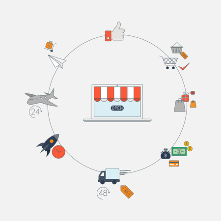 Infographics background E-commerce. Business concept. Set icons.のイラスト素材