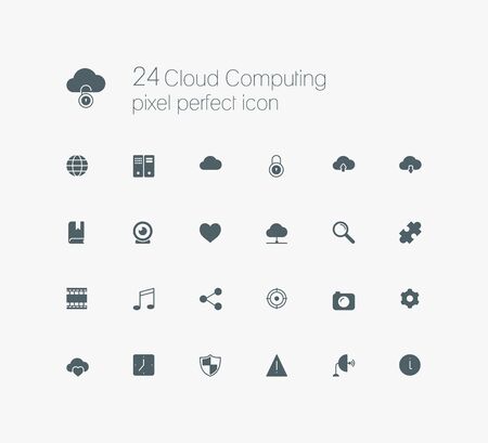 Cloud computing pixel perfect solid icon set for web, internet, computer, mobile apps, interface designのイラスト素材