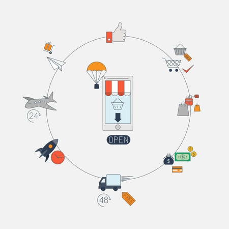 Infographics background E-commerce. Business concept. Set icons.のイラスト素材