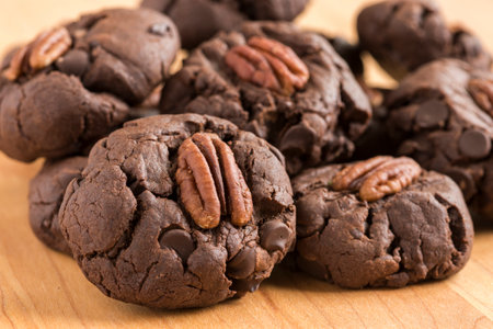 Home made seasonal Dark Chocolate - Chocolate Chip Cookies which are home made. A seasonal favorite anytime of the year.の写真素材
