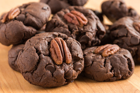 Dark Chocolate - Chocolate Chip cookies are a very tasty treat for any holiday treat. Hand made cookies in a home kitchen.の写真素材