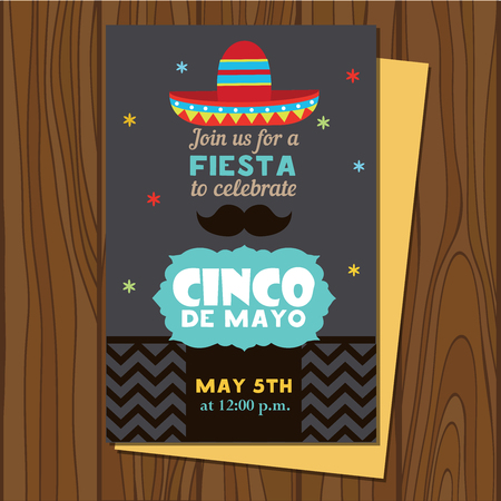 Cinco De Mayo poster template. Text customized for invitation for fiesta party. Mexican attributes. Vector illustration.のイラスト素材