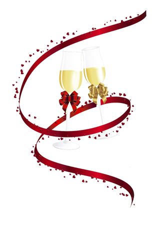 Champagne and red ribbon のイラスト素材