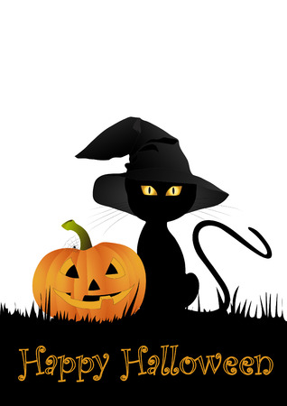 Halloween kitten with pumpkinのイラスト素材