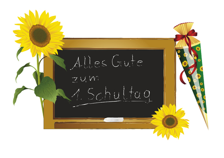 Blackboard and sunflowersのイラスト素材