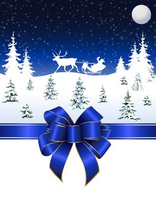 Christmas sleigh with blue bowのイラスト素材