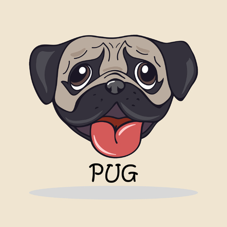 Hand drawn cartoon pug dog head. Vector illustration eps8のイラスト素材