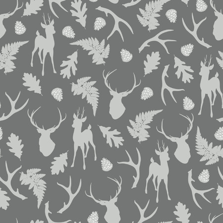 Gray seamless pattern with forest elements. Vector illustrationのイラスト素材