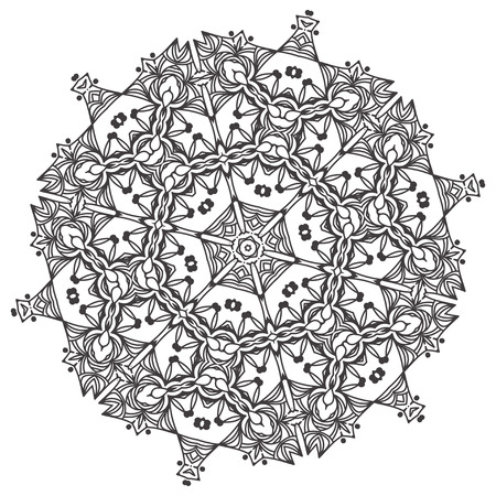 Abstract lace snowflake mandala ornament - Coloring page for adults concept. Vector illustrationのイラスト素材