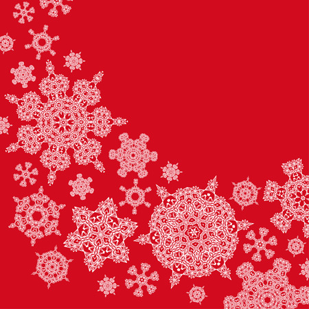 Red winter background with abstract snowflakes for card or invitation. Copy space. Vector illustration eps8のイラスト素材