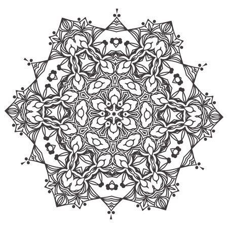 Abstract lace snowflake mandala ornament - Coloring page for adults concept. Vector illustration eps8のイラスト素材