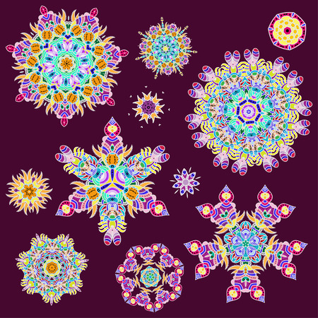 Colorful abstract floral mandalas set. Vector illustrationのイラスト素材