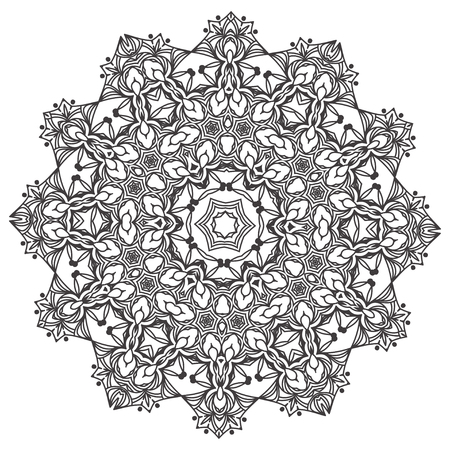 Abstract lace snowflake mandala ornament - Coloring page for adults concept. Vector illustrationのイラスト素材