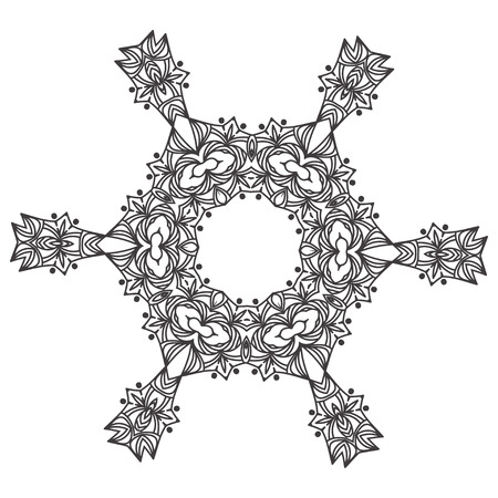 Abstract lace snowflake mandala ornament - Coloring page for adults concept. Vector illustrationのイラスト素材