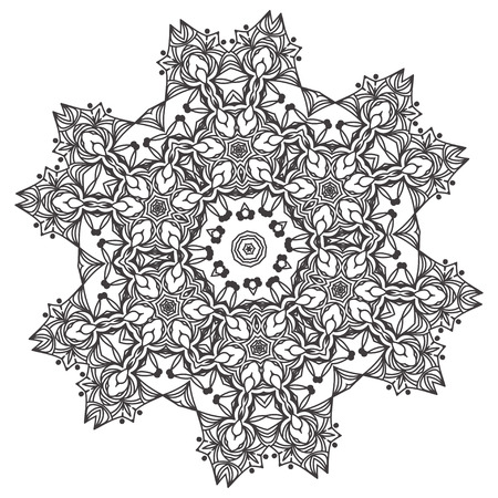 Abstract lace snowflake mandala ornament - Coloring page for adults concept. Vector illustrationのイラスト素材
