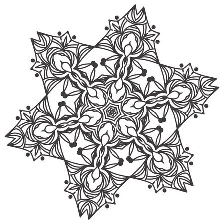 Ethnic Fractal Mandala Floral Doodle Pattern - Coloring page for adults. Isolated on white. Vector illustrationのイラスト素材