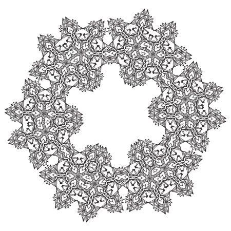 Abstract lace snowflake mandala ornament - Coloring page for adults concept. Vector illustrationのイラスト素材