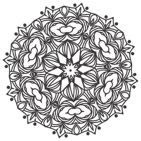 Ethnic Fractal Mandala Floral Doodle Pattern - Coloring page for adults. Isolated on white. Vector illustrationのイラスト素材