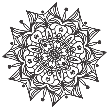 Ethnic Fractal Mandala Floral Doodle Pattern - Coloring page for adults. Isolated on white. Vector illustrationのイラスト素材